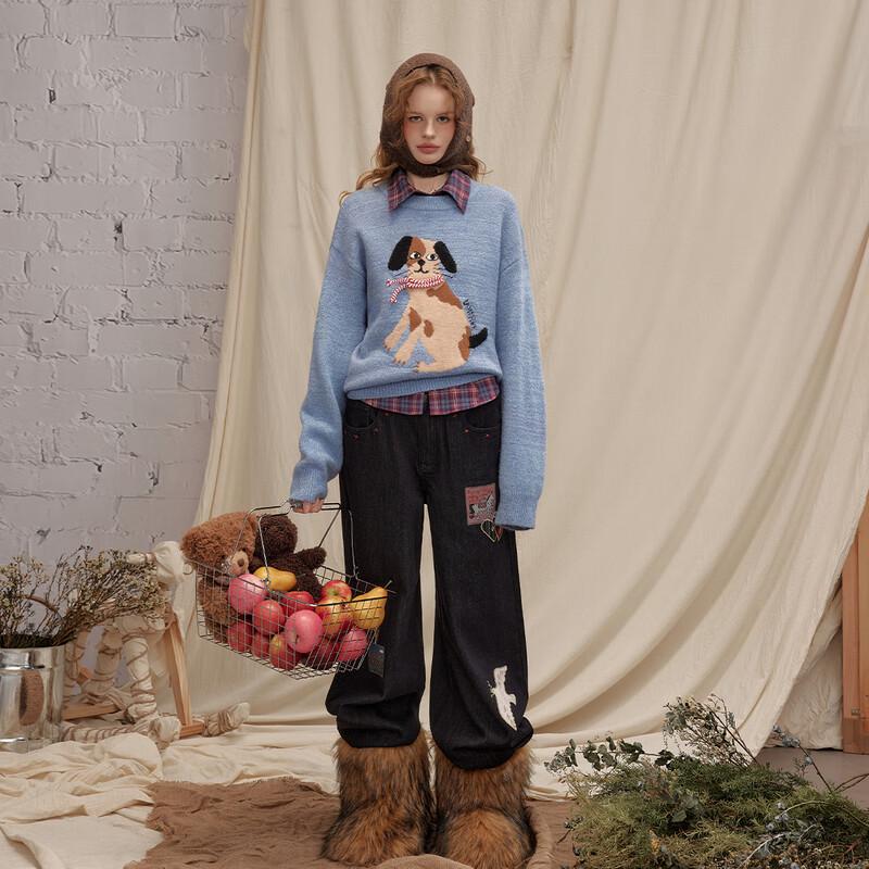 UNIFREE Women's Puppy Jacquard Pullover Sweater