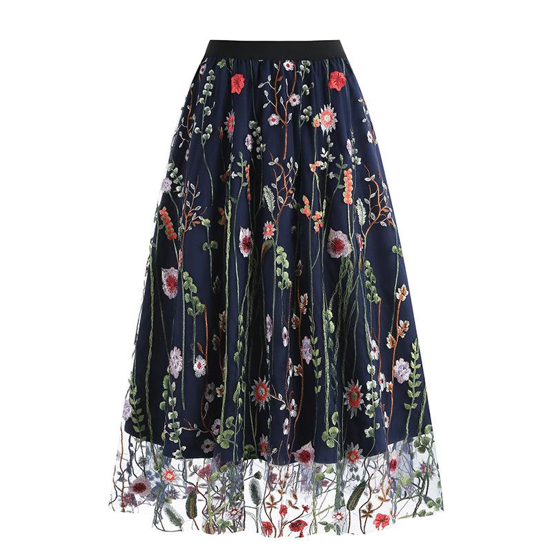 Spring and Summer Women's Skirt Retro Mesh Embroidery Fashion Skirt