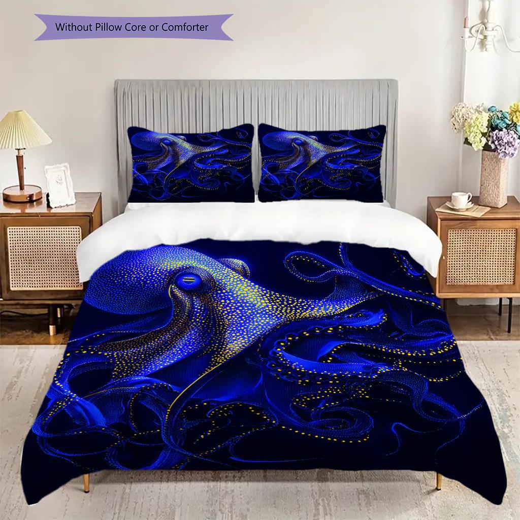 Octopus Pattern Bedding Quilt Set Quilt Cover Pillowcase Home Decoration Birthday Gift (1 * Duvet Cover + 2 * Pillowcase, Without Core)