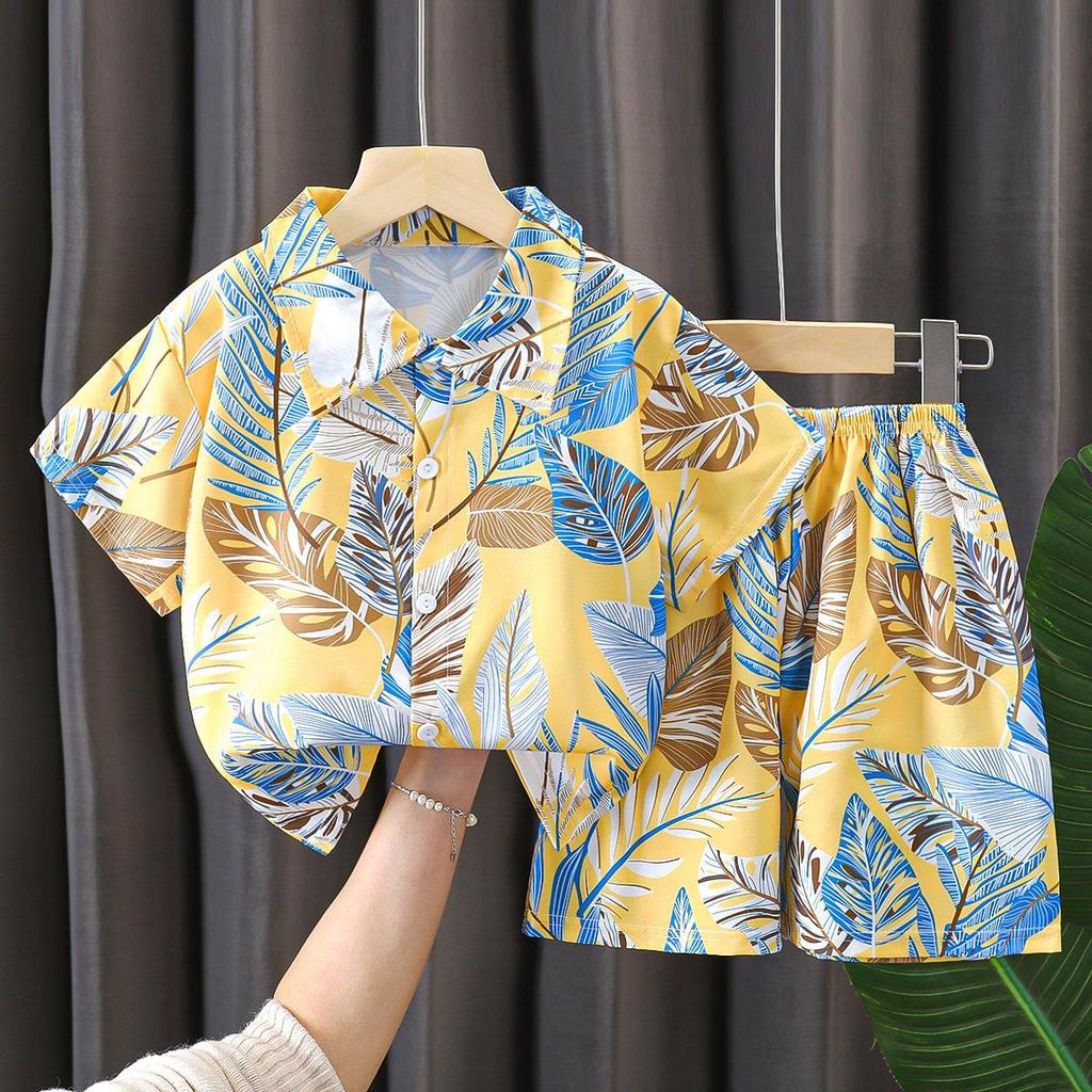 Trendy Summer Beach Short Sleeve Set for Kids – Handsome Two-Piece Outfit