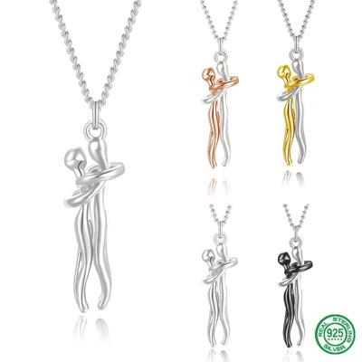 S925 Sterling Silver Necklace Couple Classic Villain Lovers Men and Women Hug Collarbone Pendant Chain Necklace Lovers Jewelry