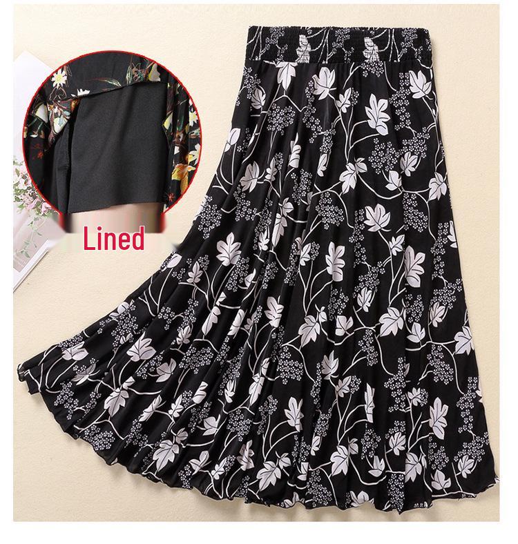 Women's Summer Midi Skirt with Lining - Elegant Swing Ice Silk for Middle-Aged and Elderly