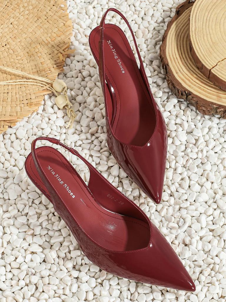 Elegant Slingback High Heels Sandals Woman Rear-Strap Shoes Ladies Office Dress Shiny Leather Pumps Pointed Toe Cut-Out Tacones