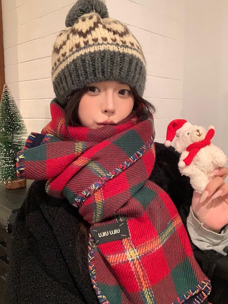 Women Winter Knitted Scarf Headscarf Ladies Men Casual Preppy Plaid Warm Scarve Mujer Male Foulard Wrap Shawl New Unisex Vintage