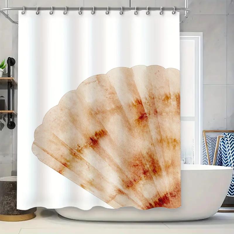 

Stylish Shell Pattern Shower Curtain For Bathrooms Modern Decorative Waterproof Fabric With Hooks (White) W60H190(CM)-1 Pcs