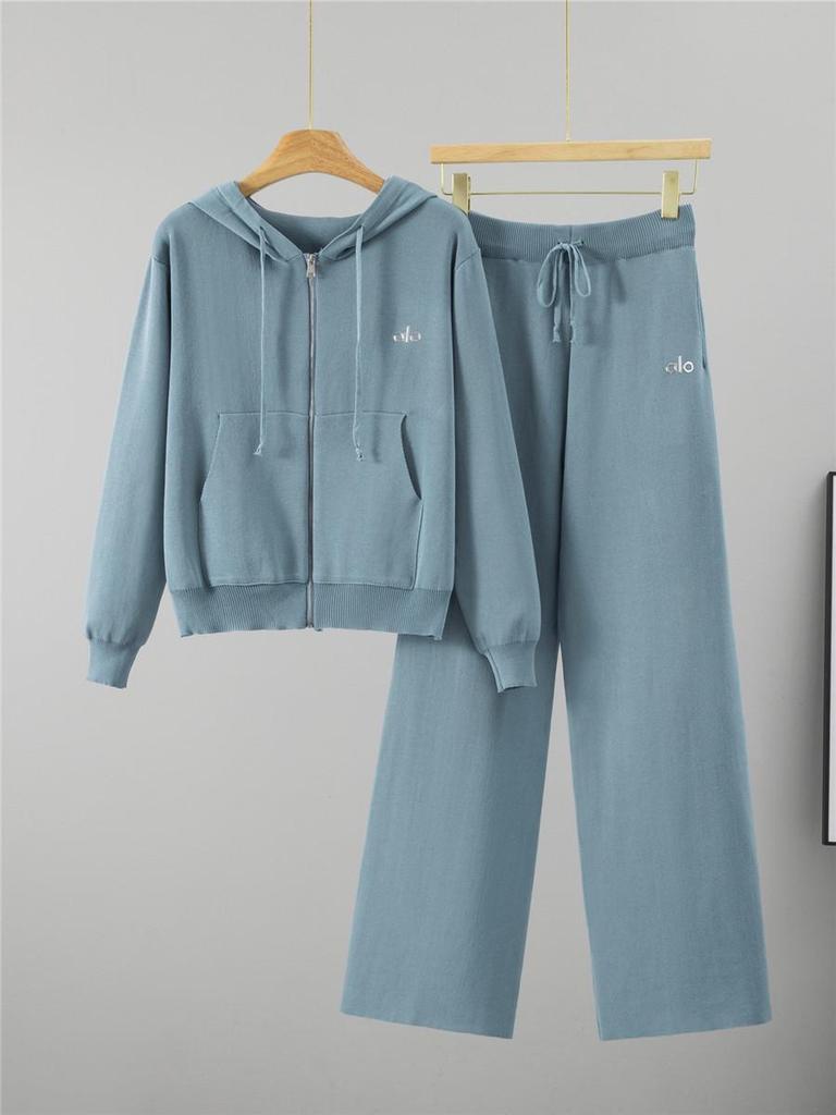 Women's Casual Knit Set: Hooded Zipper Jacket & Long Pants - Autumn/Winter Fashion