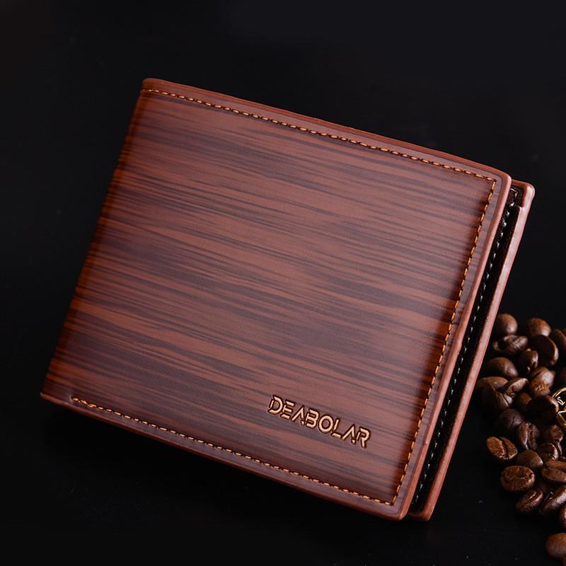 Retro Simple Men Wallet Vintage Short Pu Leather Men's Money Clip 3 Fold Open Horizontal Square Style European American Fashion Grid Striped Soft
