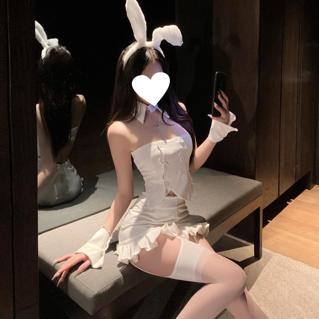 Sexy Bunny Girl Cosplay Uniform Plush Rabbit Ears Headwear Outfits Costumes Halloween Nightclub Sweet Women Fashion Mini Dress