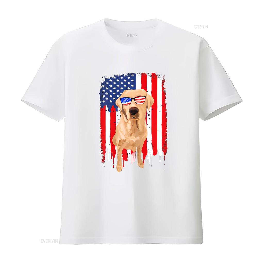 Labrador Retriever T Shirt Independence Day 4th July USA Flag Vintage Washed Graphic Breathable Slightly Streetwear Homme
