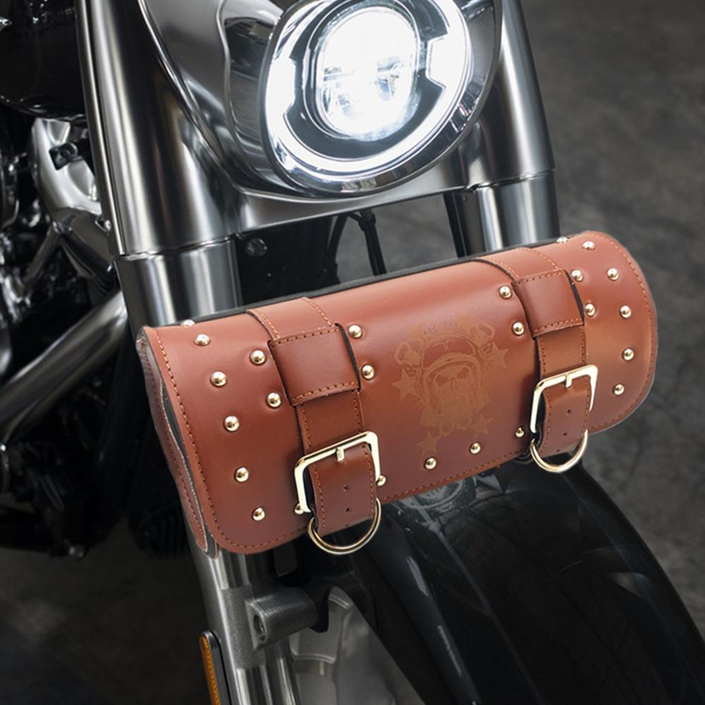 New Motorcycle Saddlebags PU Leather Front Fork Tail Tool Bag Luggage For Harley Chopper Bobber Cruiser Sportster XL 883