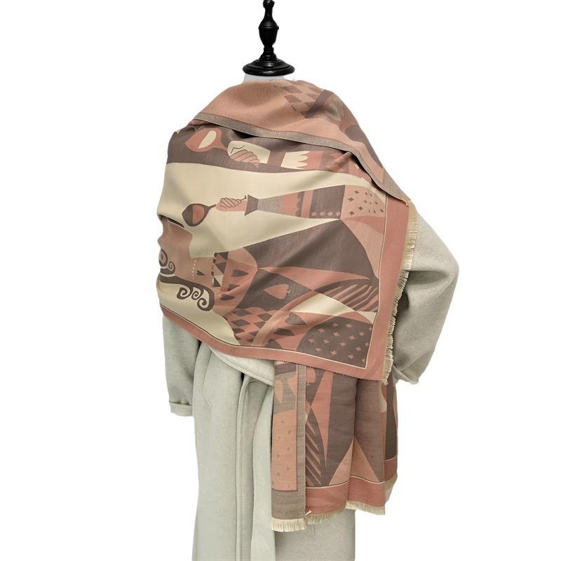 New scarf women's winter poker thickened warm fringed shawl trendy girl scarf student