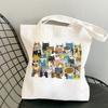 Bolso de lona estampado de gato para mujer, bolso de hombro informal barato de gran capacidad, bolso de mano para compras, bolsos Ulzzang con estampado Harajuku a la moda