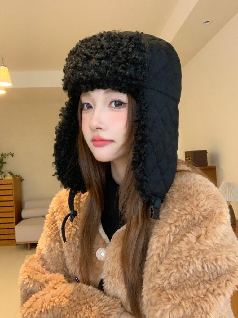 Autumn and Winter Velvet Warm Hat Windproof Ear Protection Big Head Circumference Hat Women