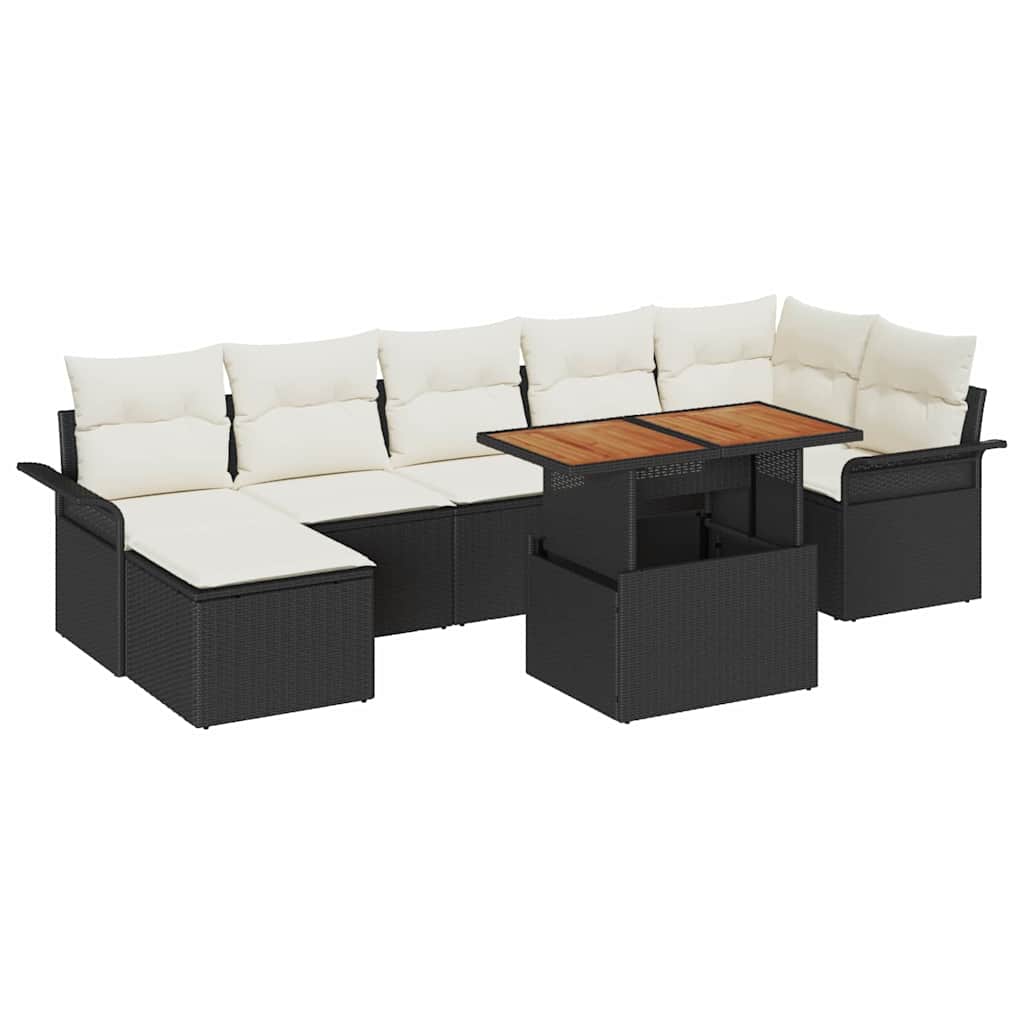 Outdoor Sofa Set with Storage 8 pcs Black Poly Rattan