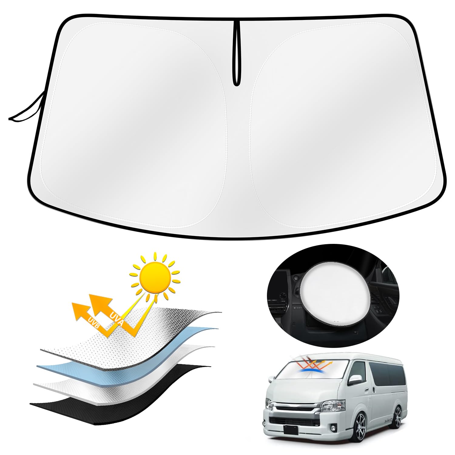 

AUTO SPEC Toyota Hiace 200 Series Широкий кузов Передний солнцезащитный экран Широкий солнцезащитный экран HAICE H200 Июнь 2004 - настоящее время Затенение Передний экран Дизайн Защита от УФ-излучения Высокий