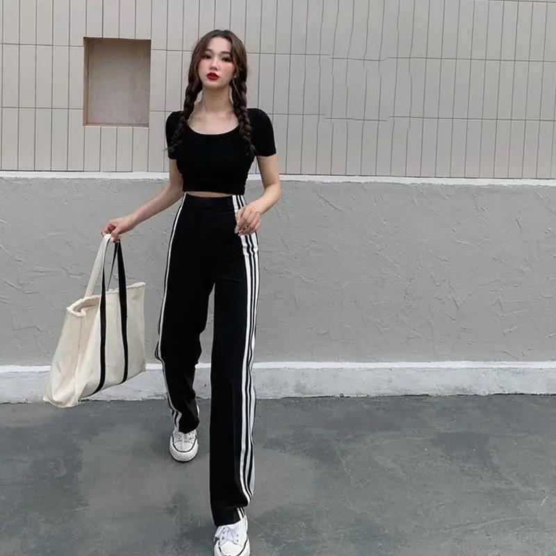 WTEMPO Vita alta Sport Pantaloni a gamba larga a righe Wild Loose Straight  Leg Pantaloni larghi da donna acquista in modo economico — spedizione  gratuita, recensioni reali con foto — Joom