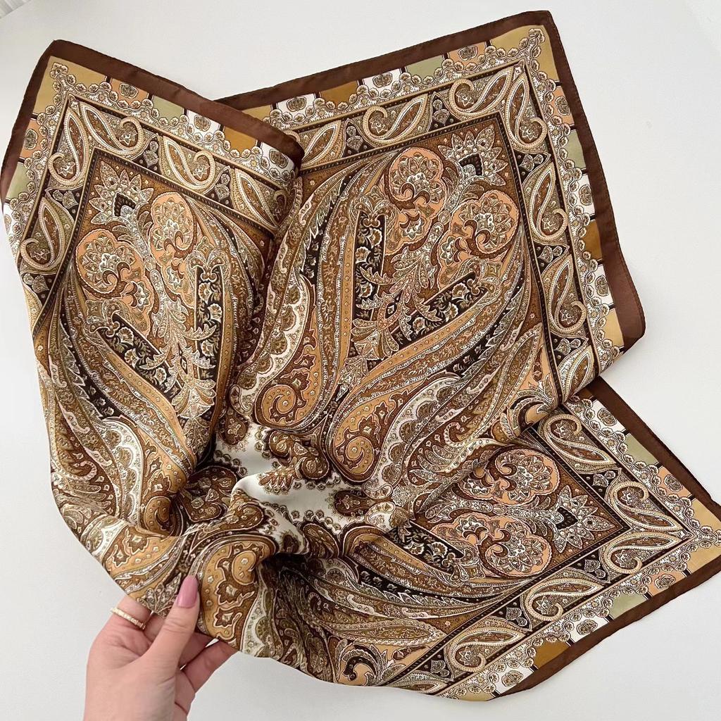 Summer 71 Small Square Scarf Thin Sunscreen Silk Scarf Women's Decorative Shirt Scarf Waist Printing Simulation Silk Scarf