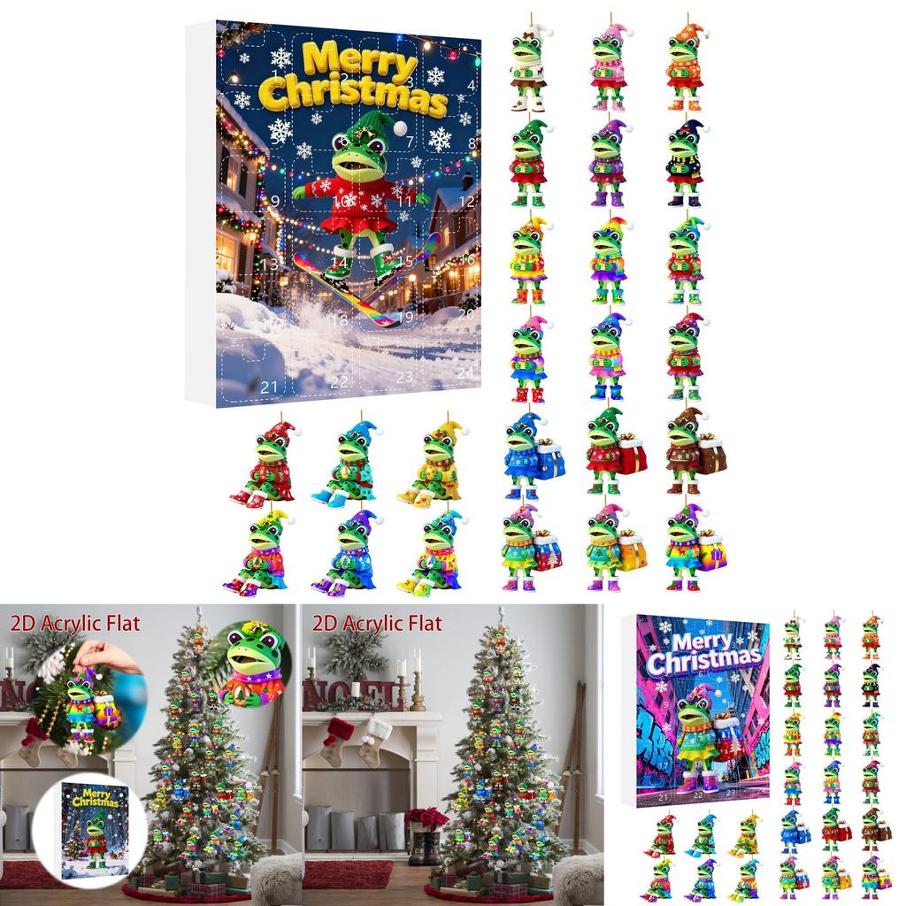 Christmas Countdown Calendar With Frog Acrylic Hanging Decorations For Holiday Room Decor