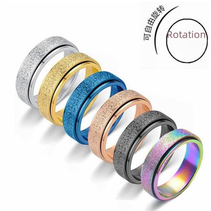 

Titanium Steel Frosted Rotating Anti-Anxiety Couple Ring Size 11