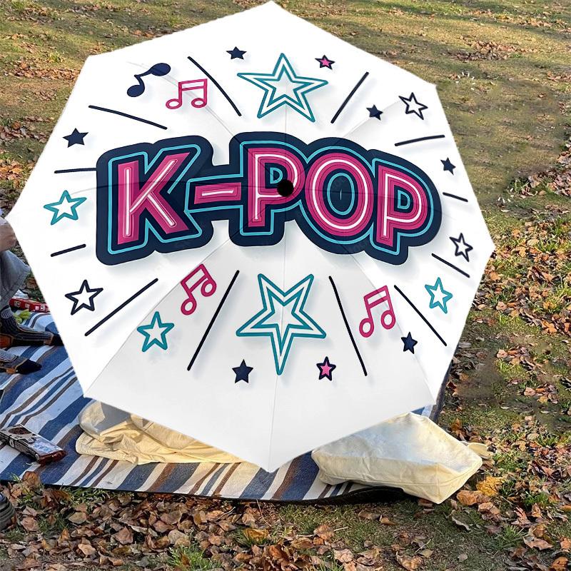 1PC K-pop Music Automatic Open/Close Umbrella with Windproof, 8-Rib Sturdy Canopy, Durable Ribs, Fashionable Design, 1314A
