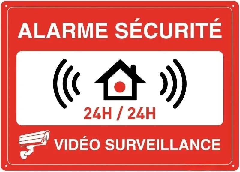 Hisun Tin Sign HD Tin Sign Bilingual Security Warning Wall Decor Retro French English Video Surveillance Metal Poster for Business Home