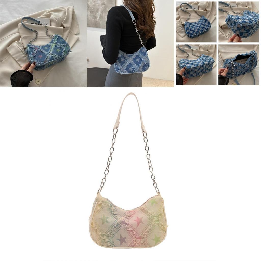 Stylish Crescent Shoulder Bag Fashionable Medium Size Canvas Purse For Women