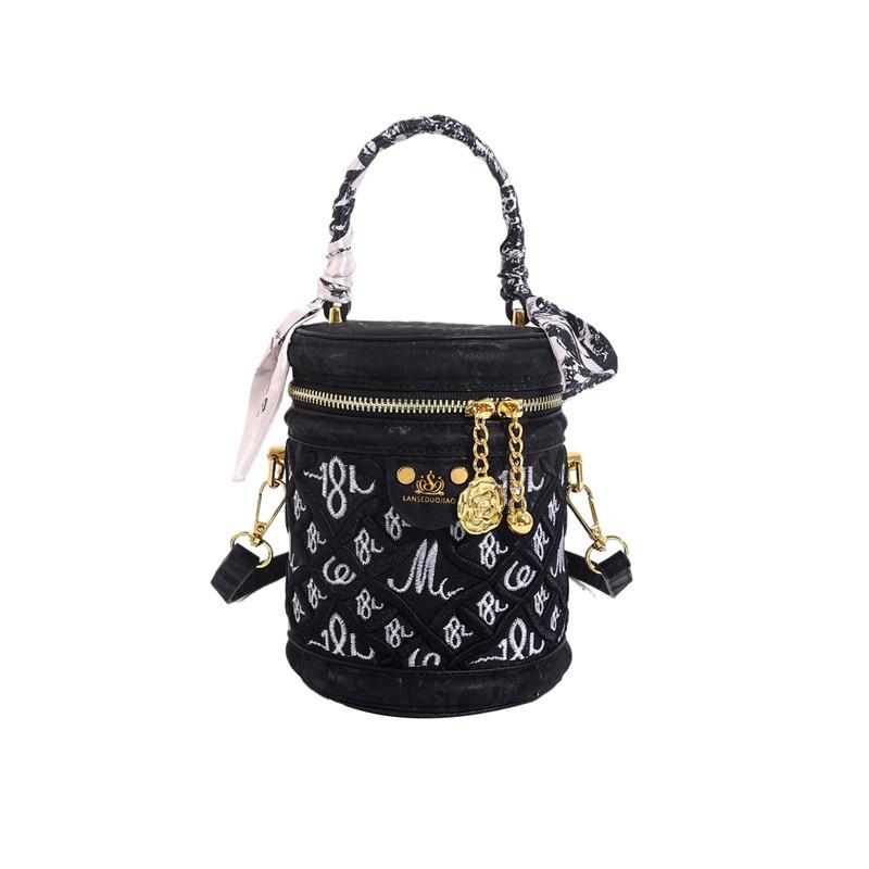 

New high-end heavy industry embroidery bucket bag embroidery thread handbag versatile shoulder messenger bag чёрный