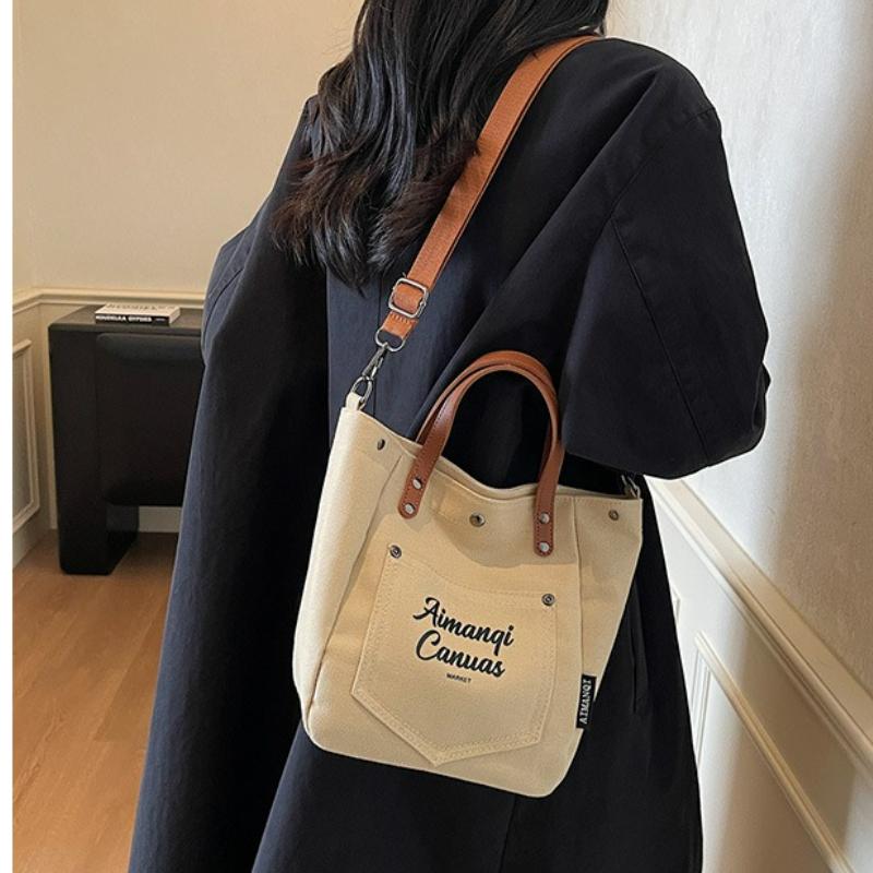 Fashion Canvas Shoulder Bag Women Winter Large Capacity Crossbody Bag for Work Commute Comfortable Versatile Texture Bucket Bag
