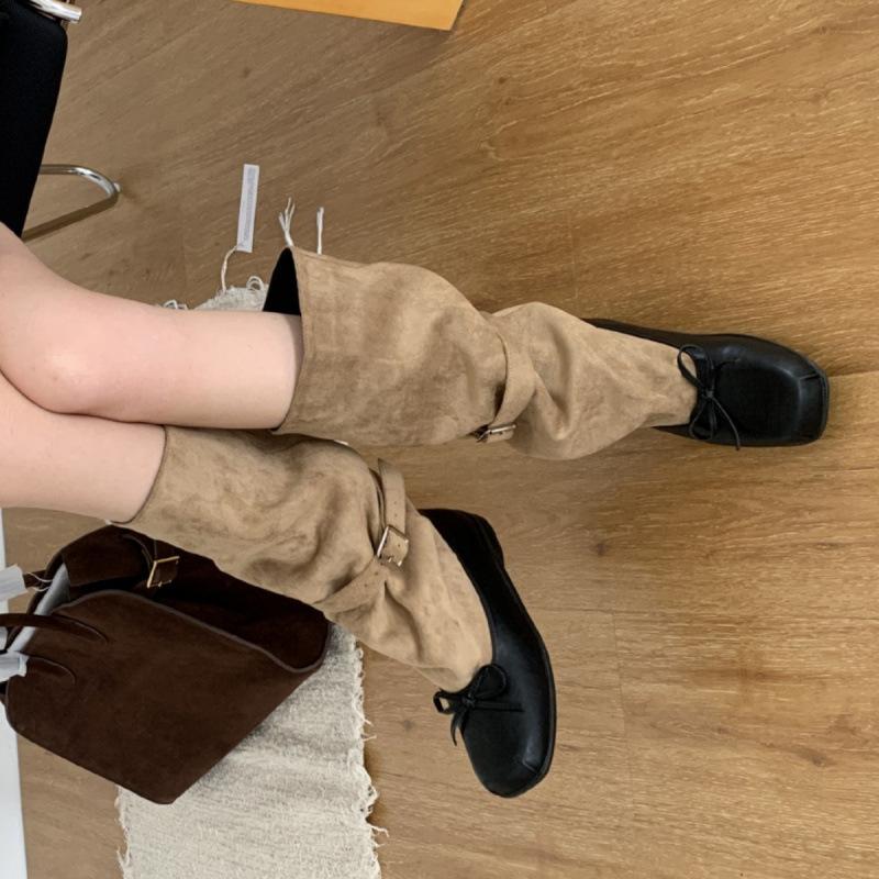

2025 new versatile bow with medium boots 2025 new niche design belt buckle western boots women 39 хаки
