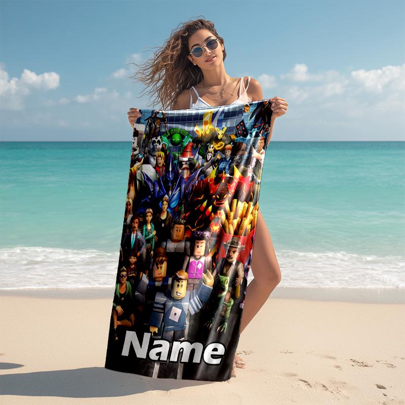 Personalized customized proof beach towel with gaming Roblox pattern - soft, absorbent,quick-drying,perfect swimming,camping&bathing