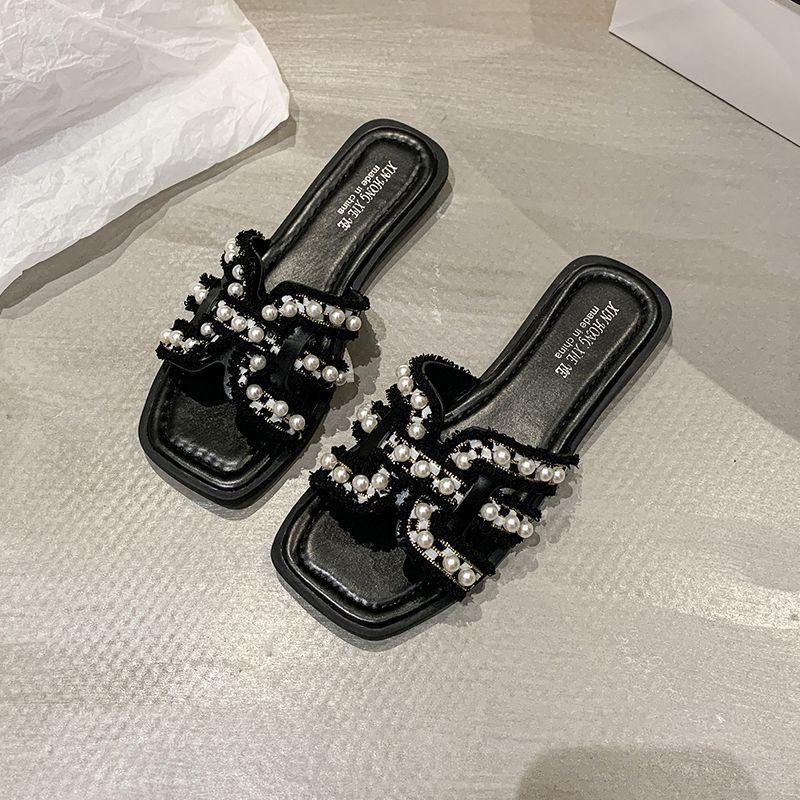 Beautiful Flat-bottomed Cool Slippers Female Summer Wear 2025 New Fairy Style with Skirt Beach Sandals Lazy One-word Drag