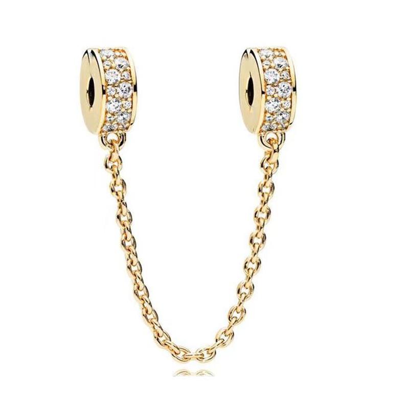 New Golden Fine Sparkling Clip Collection Charm Bead Charms Safety Chain Clip Flower Heart Clip Compatible With Authentic Bracelets Do It Yourself J