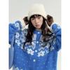 Dimanaf 2025 Blue Sweaters Cardigan Autumn Women Print O-Neck Sweaters Knitting Loose Pink Sweater