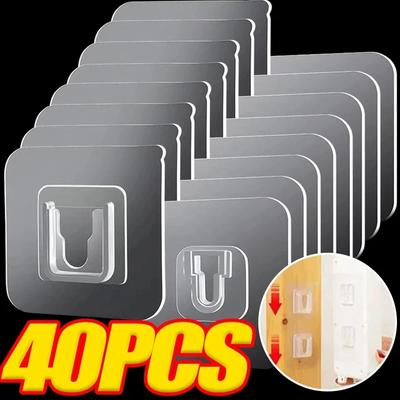 Lot de 40 crochets adhésifs double face sans trace, fixation murale, supports de rangement à ventouse pour salle de bain, cuisine, organisateur