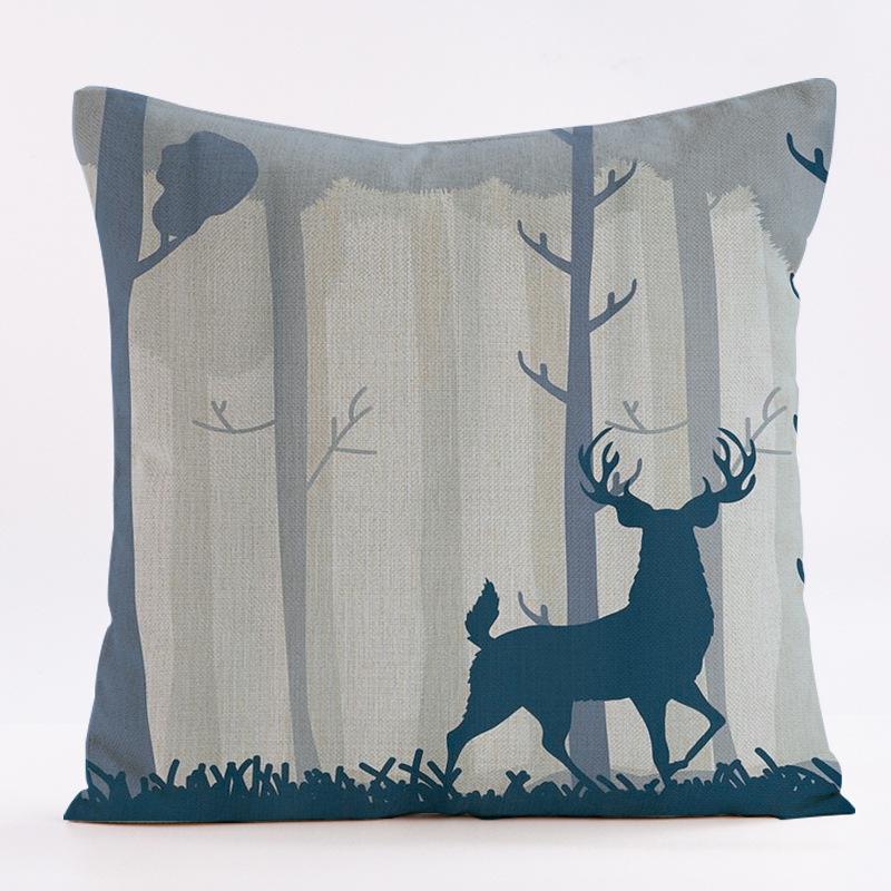 Christmas Blue Moose Throw Pillow Cover With Short Plush Print For Living Room Sofa Decoration Cushion Cover Pillow Covers