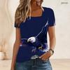 Women Plus Size Short Sleeve U Neck T Shirt Flying Bald Eagle Dark Blue Background Print Top