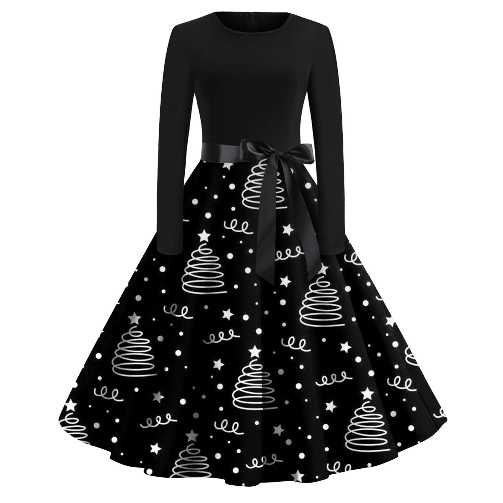 

Женское винтажное платье с длинным рукавом и рождественским принтом для домохозяйки, вечернее платье для выпускного вечера XL белый