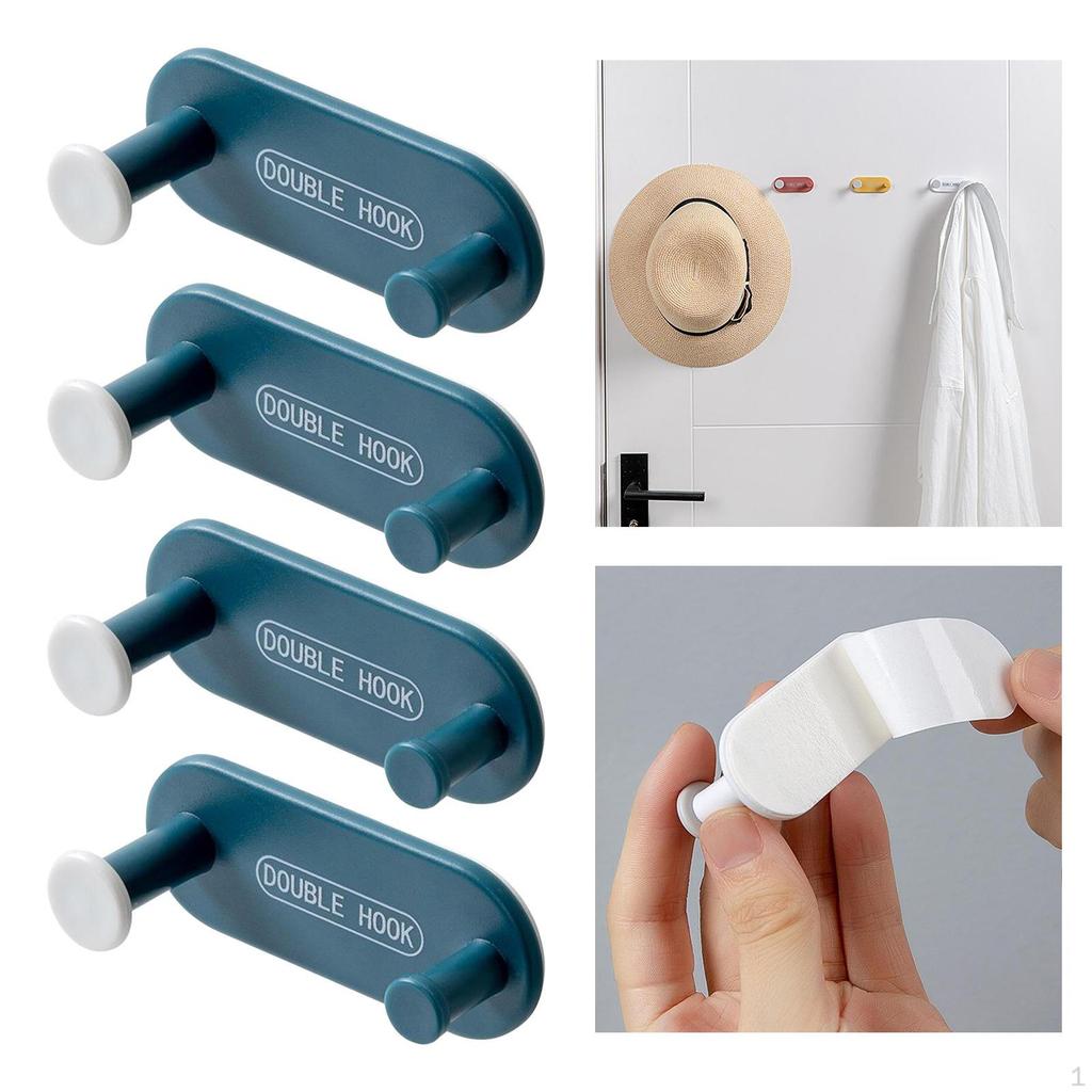 4 Hooks, Self Adhesive Towel Coat Robe Cap Hats Hanger, Sticky Bathroom Hanging Wall Hook, ABS