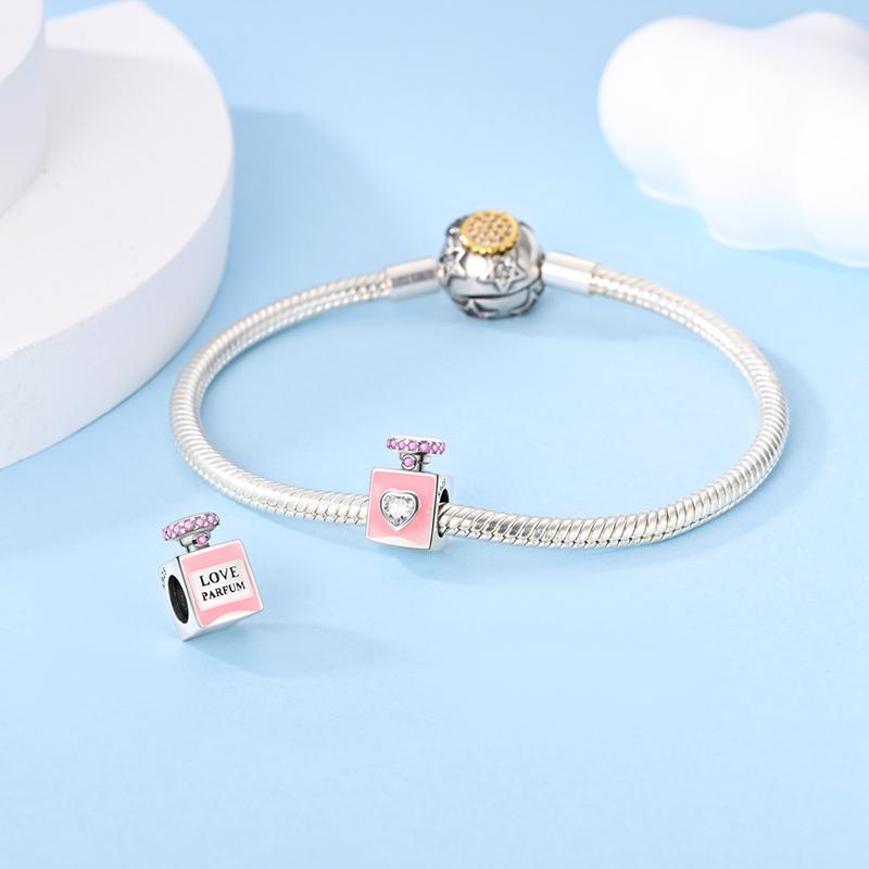 Charms Original Copper Pink Heart Perfume Bottle Beads Fit Bracelet Women Jewelry Diy Fine Gift Accessory