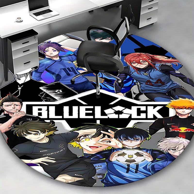 1pc Blue Lock Anime Design Round Carpet - Office Chair Mat, Non-Slip Rug for Home Decor, Living Room, Bedroom, Game Room