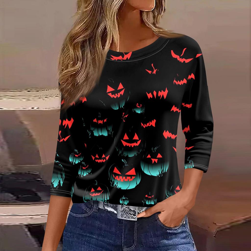 Women's T Shirt Tee Fashion Casual Round Neck 3/4 Sleeve Loose Printed T-Shirt Ladies Top