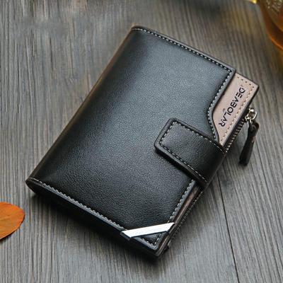 Carteira masculina de couro casual curta locomotiva vertical britânica multifuncional bolsa de cartão com zíper e fivela