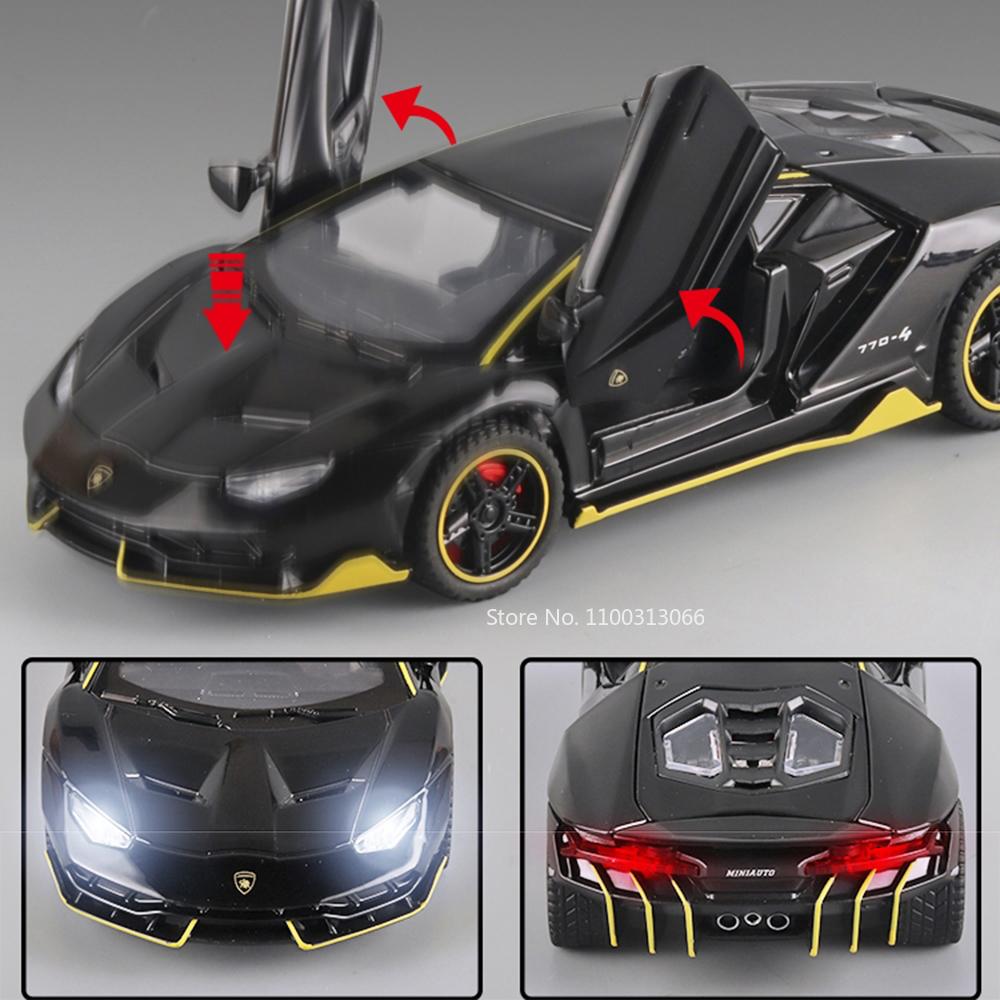 1:32 Lambor Lp770-4 Toys Model Sports Cars Light Music Rubber Tires Vehicle Wheel Pull Back Miniature Car Child Decoration Gifts