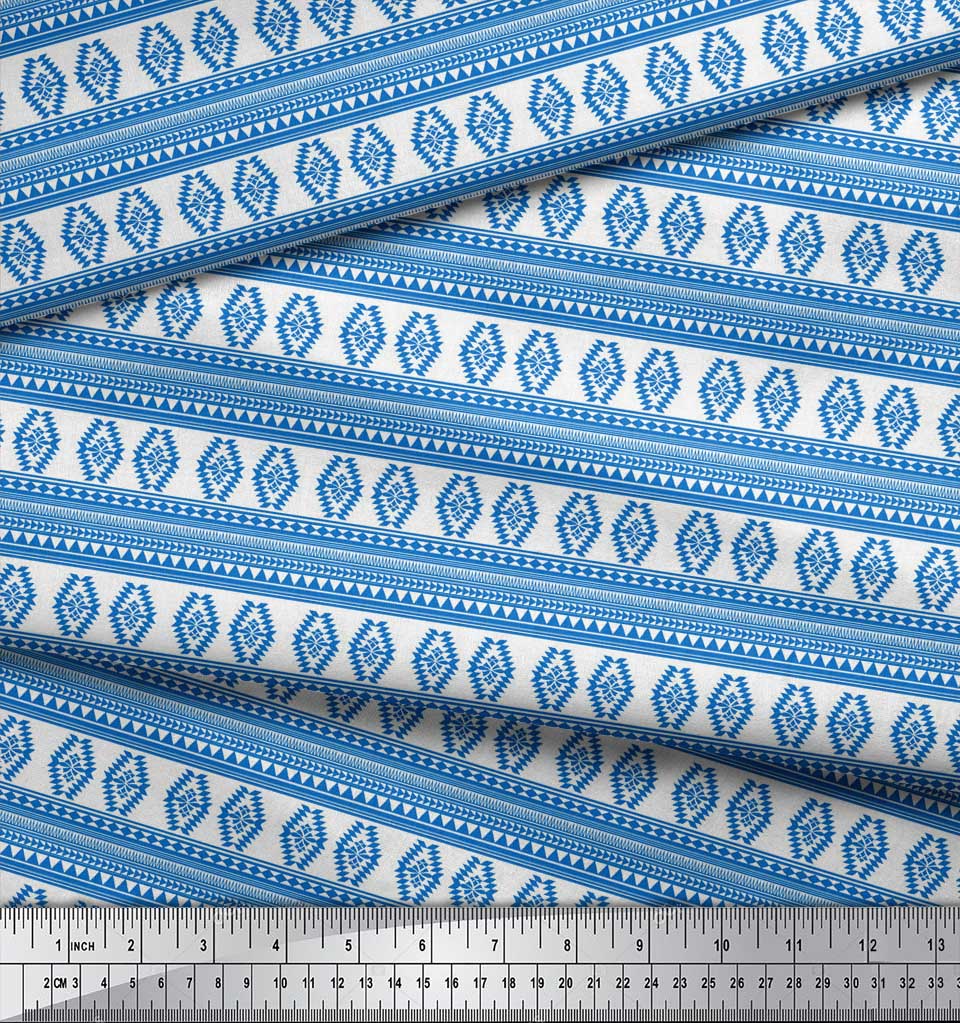 Soimoi Blue Japan Crepe Satin Fabric Aztec Geometric Printed Craft Fabric by the Metre 42 Inch
