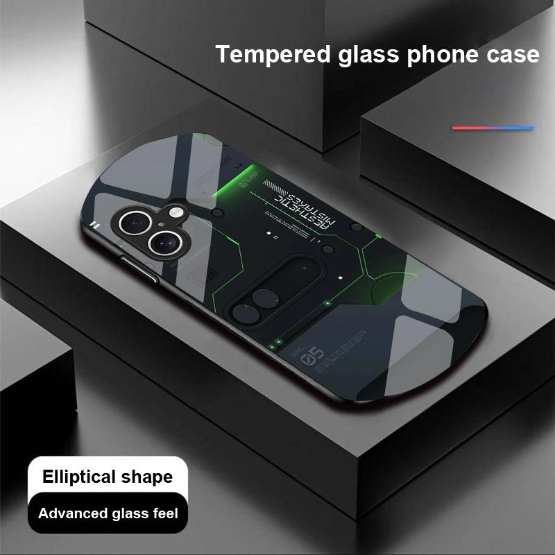 Machine Built-in For Apple IPhone 16 11 13 15 14 Pro Max 12 Mini 7 8 Plus XR X XS Elliptical Shaped Tempered Glass Phone Case