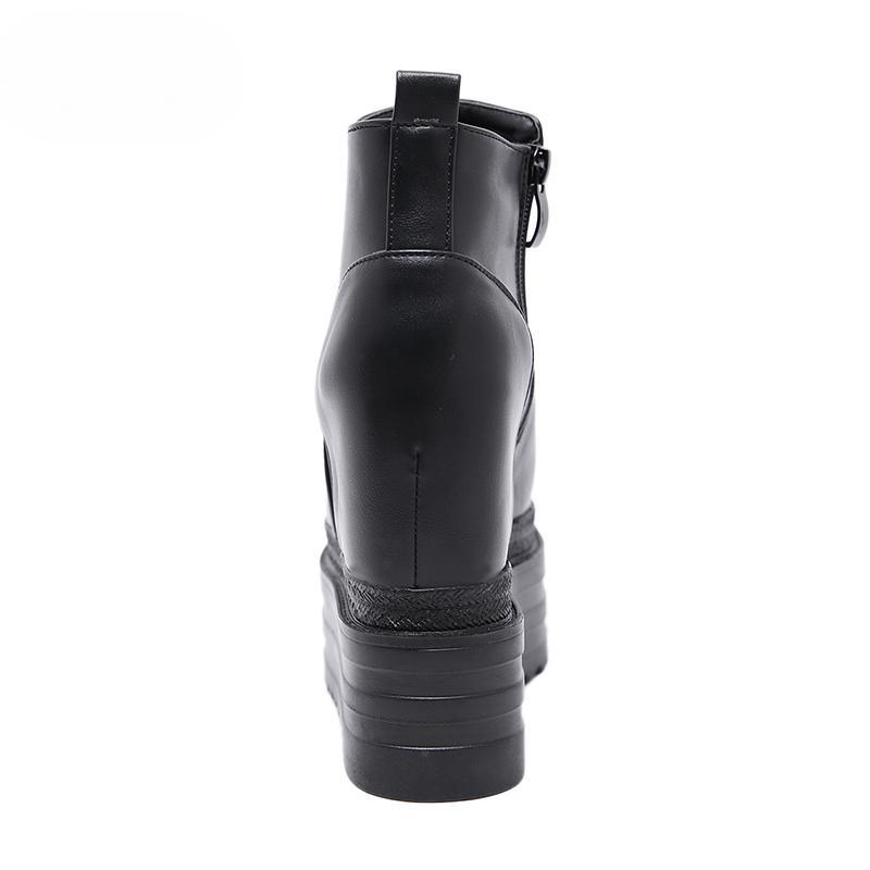 Høye plattformstøvler for damer Mote Høye hæler Ankelstøvletter Dame Svart Festkiler Sko Kvinne Høst