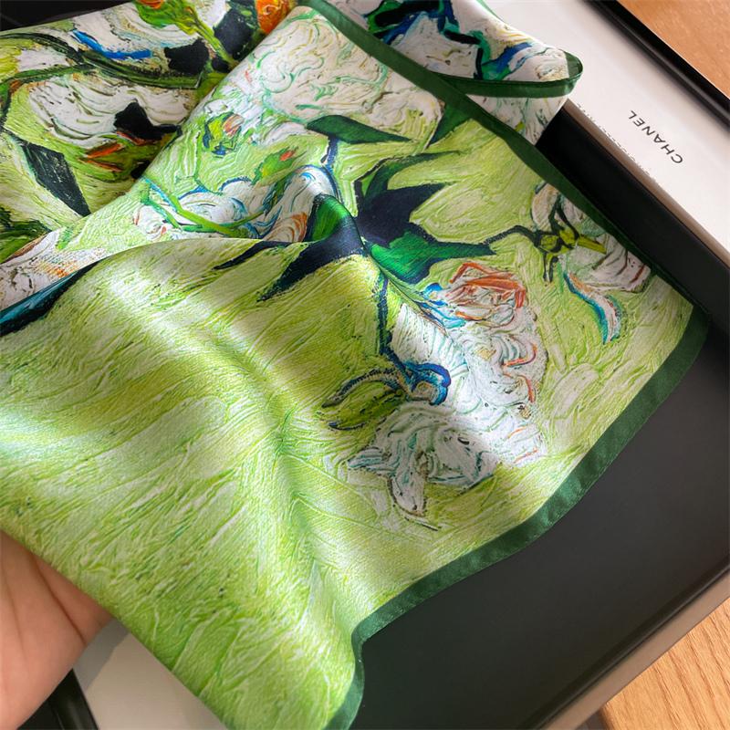 Fashion 100% Real Silk Scarf 53cm Square Bandelet Women's Silk Temperament Small Scarf Neck Decorative Wrap Printed Scarves
