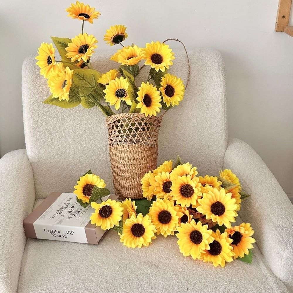 Silk Artificial Sunflower Long Stem Decorative Sunflower Fake Flowers Bouquet Table Centerpiece