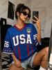 Summer New USA No.26 Print T-shirt For Women V-Neck Short Sleeve Tees Sports Football Jersey Y2K Casual Loose Oversized Tops