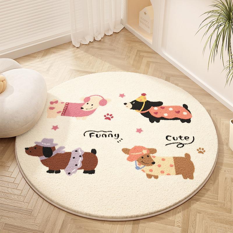 Cartoon Style Bedroom Decor Carpet Cute Round Carpets for Living Room Fluffy Soft Bedside Rug Thicken Plush Children's Floor Mat